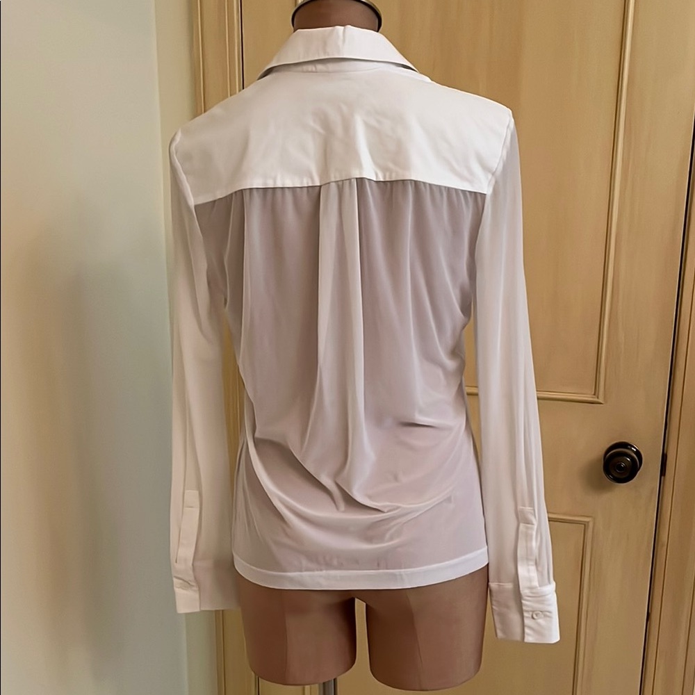 ANATOMIE Made in Italy Mesh Button Long SLV Contemporary City-Chic White Top M - Picture 2 of 16